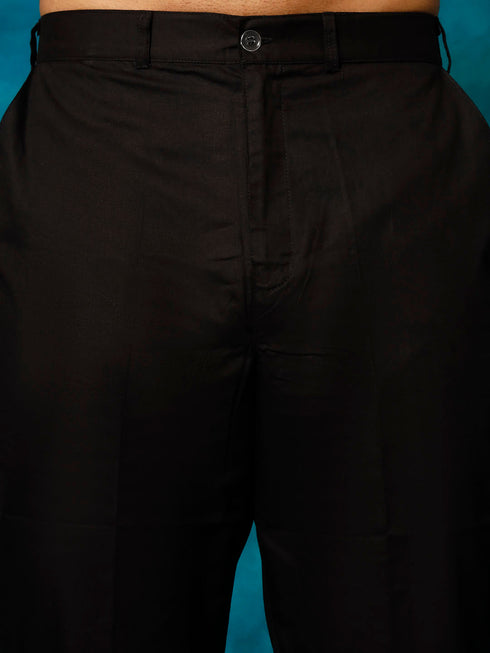 Vastramay Men's Black Cotton Satin Blend Kurta Pyjama Set